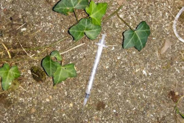 A used needle found in the community garden