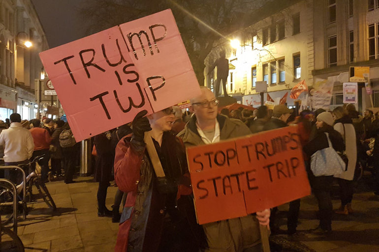 People of Cardiff protesting Trump's state visit