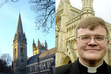 Left, Llandaff Cathedral in Cardiff, Right, Reverand Jeffrey John outside St Albans where he is a dean