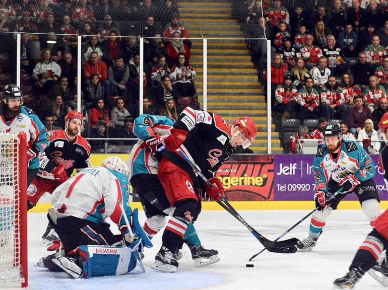 Cardiff Devils against Belfast Giants.