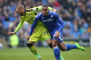 Zohore battles for the ball against Rotherham (Credit: Huw Evans Picture Agency)
