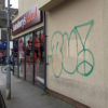 A picture of the graffiti outside the store.