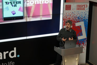 Robin Moor, head of innovation at BBC Wales, demonstrates BBC Taster. Photo: Creative Cardiff