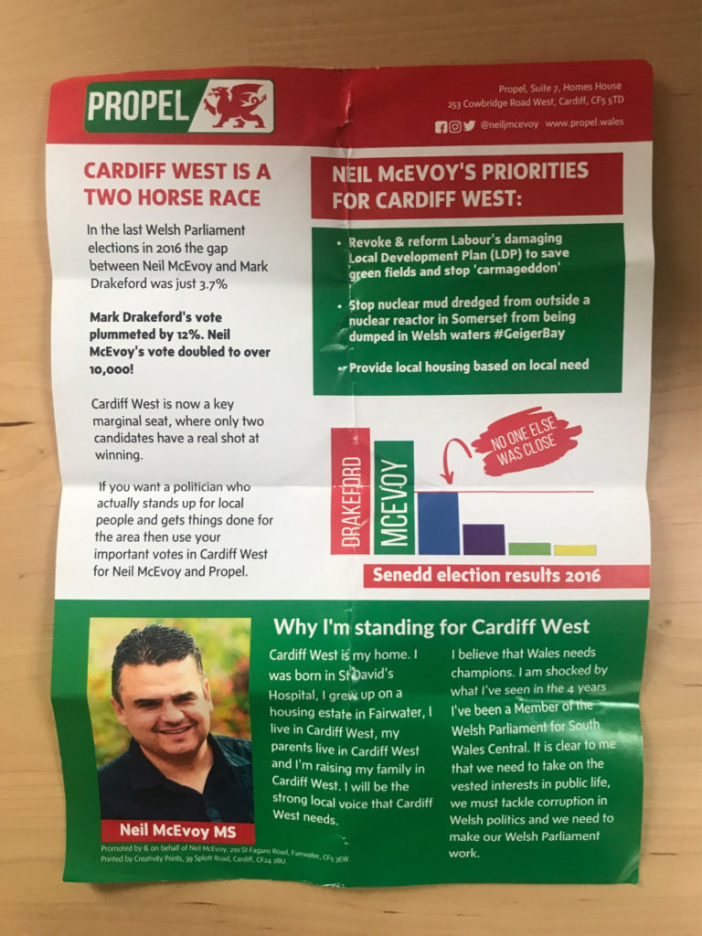 Neil McEvoy's Propel campaign leaflet in English.
