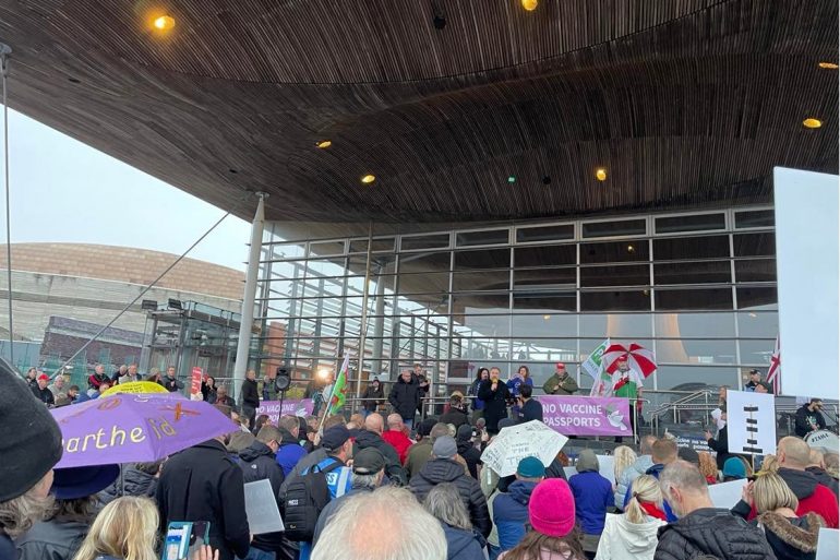 Protestors outside the Senedd