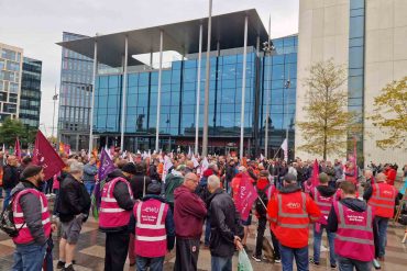 Communication Workers Union members on strike in Cardiff