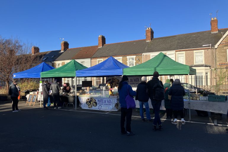 Shoppers at the Cardiff Farmers Market in Roath.