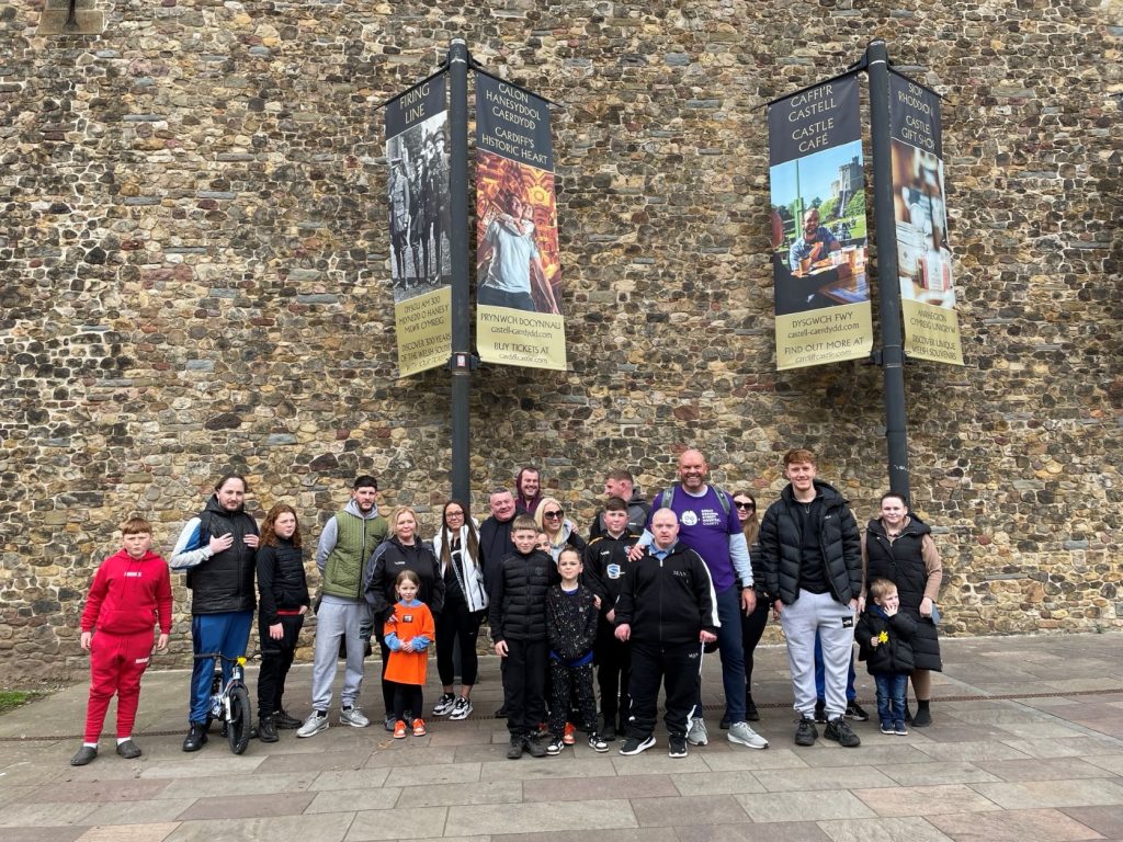 The group after completing the final 3.5km walk to Cardiff Castle 