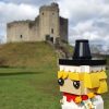 Welsh lady Lego figure in front of Cardiff Castle
