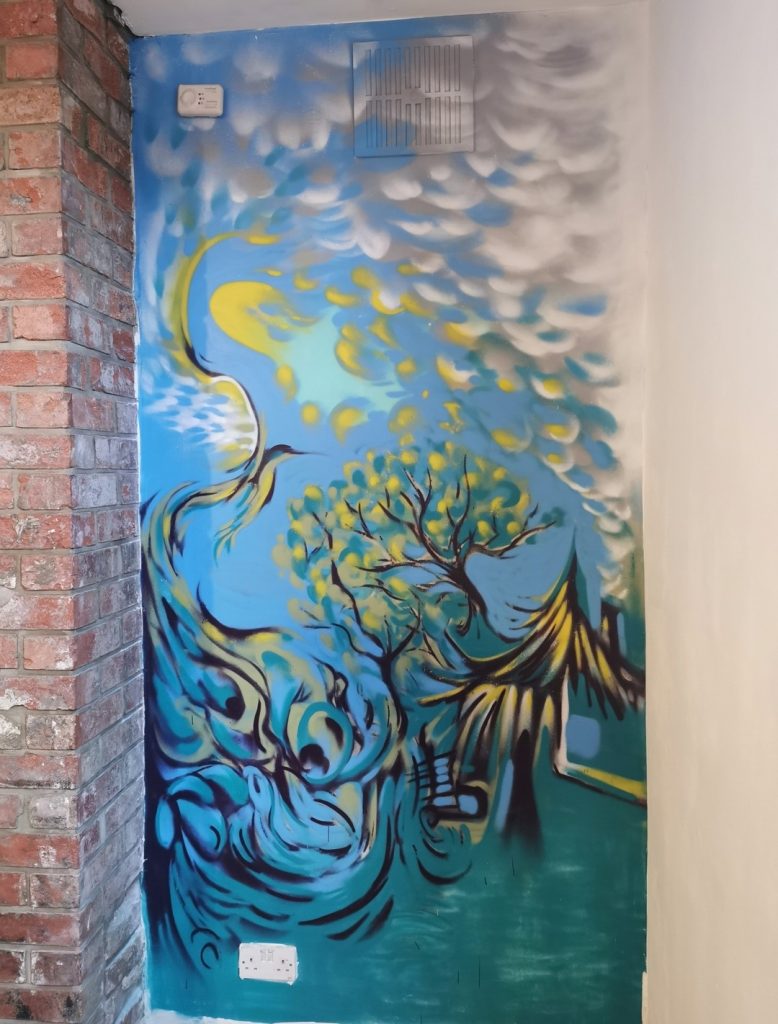The mural that Lazaros made in his flat in Bristol. Image credit: Zac Gregory