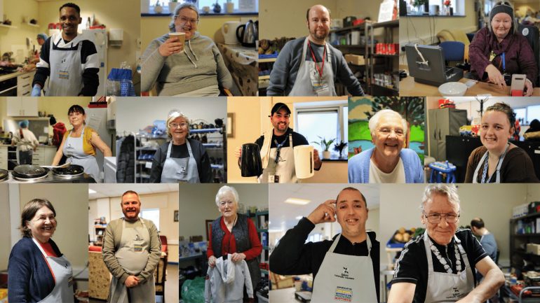 Collage of photos of smiling volunteers