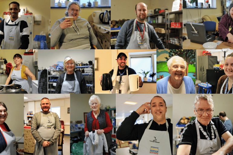 Collage of photos of smiling volunteers