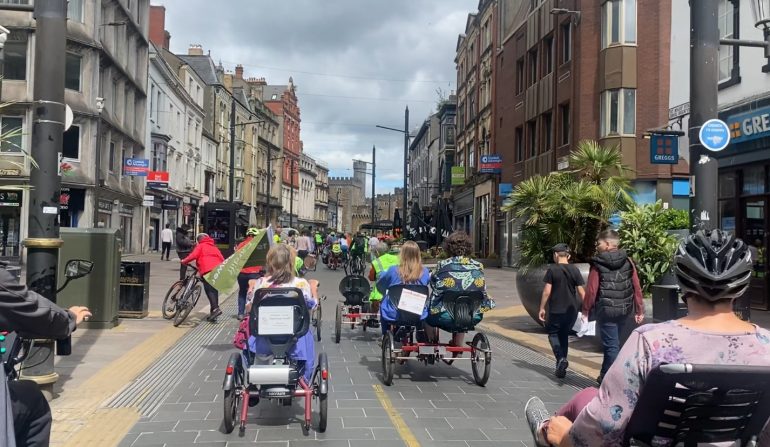 Cyclists on St Mary's Street in Cardiff