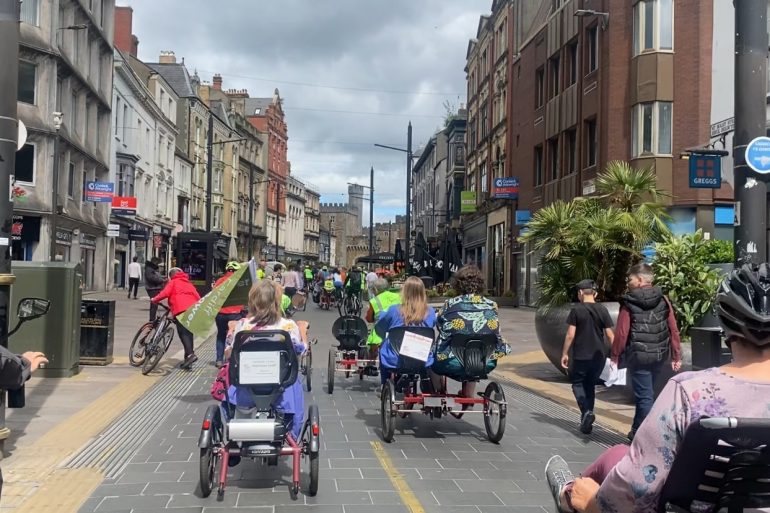 Cyclists on St Mary's Street in Cardiff
